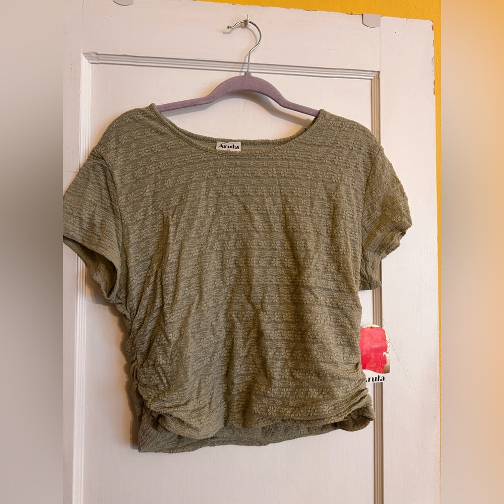 Arula Sage Green Textured Short Sleeve Top